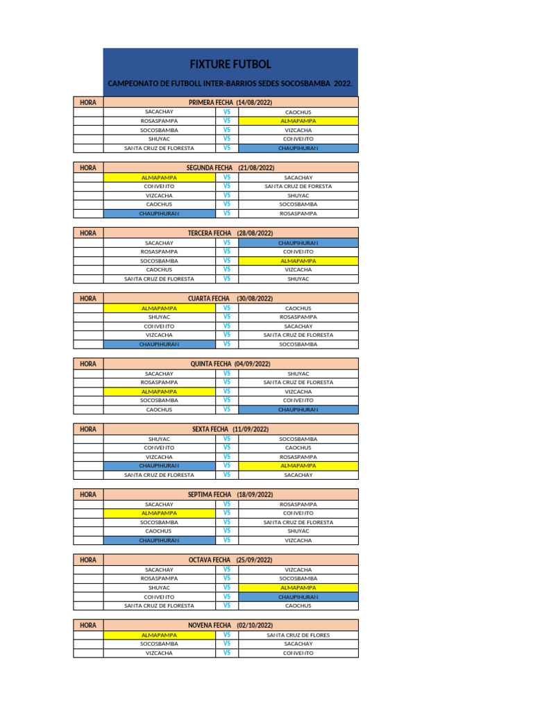 Fixture Campeonato Inter-Barrios 2022 | PDF