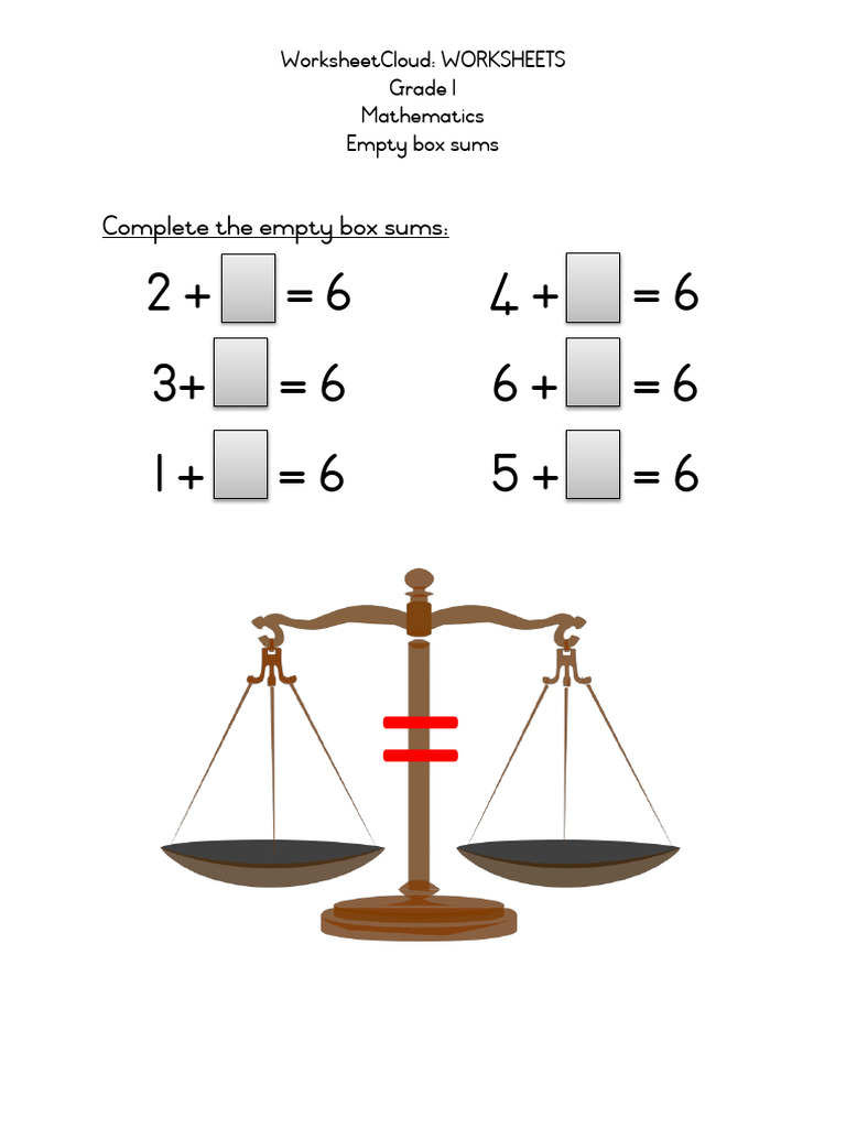 WorksheetCloud Grade 1 Mathematics Empty Box Sums 28 April 2020 WS1 | PDF