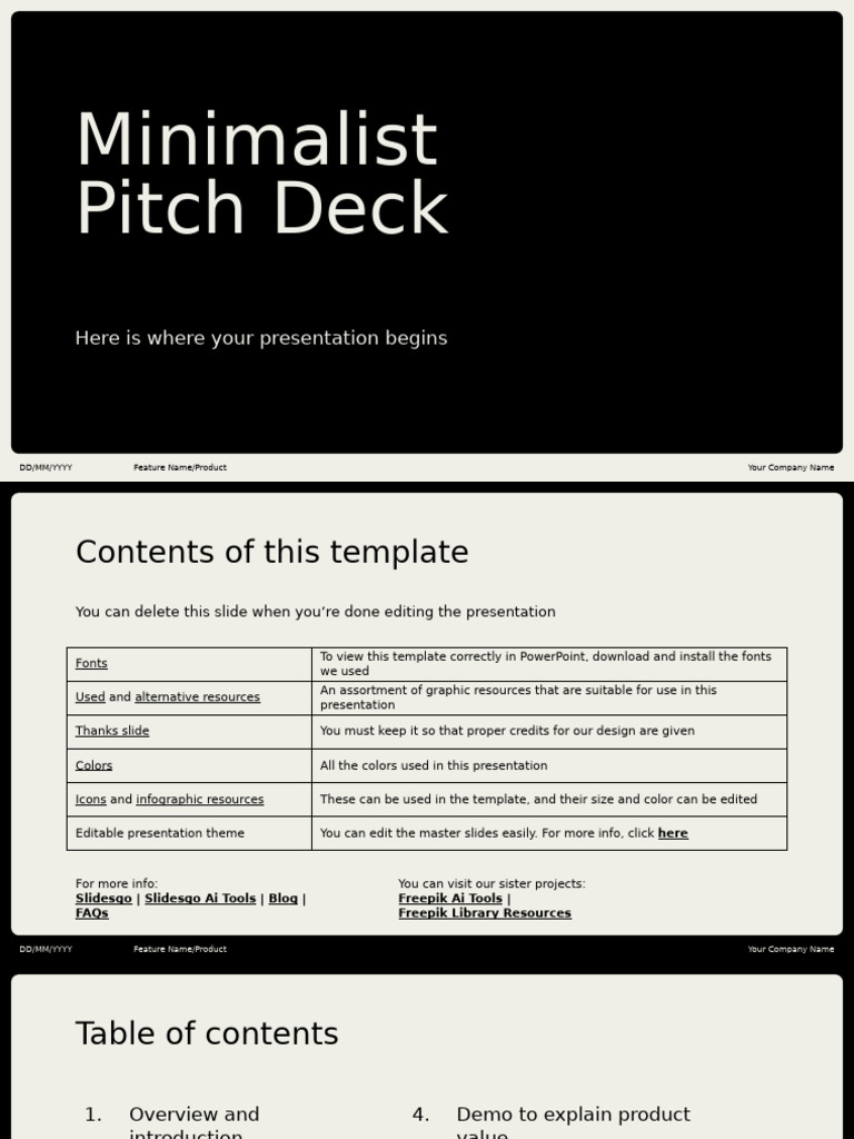 Minimalist Pitch Deck Template Guide | PDF | Mercury (Planet) | Planets