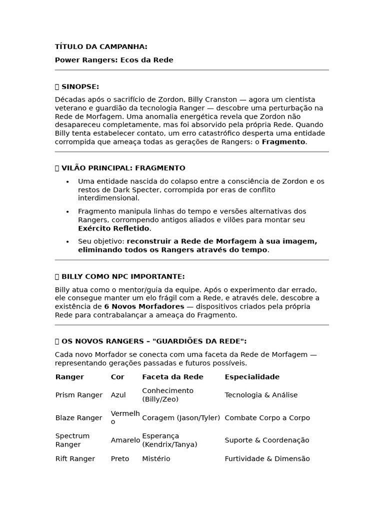 Power Rangers: Ecos da Rede RPG | PDF | Tempo