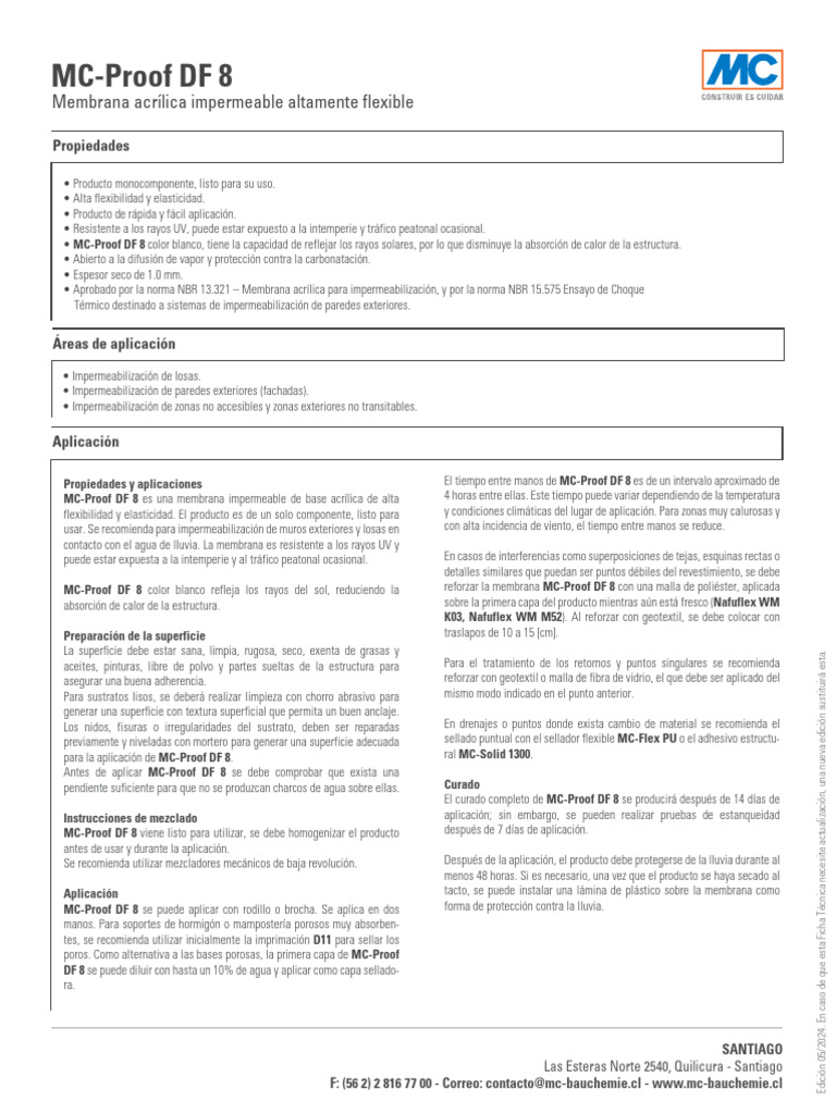 Membrana Acrílica MC-Proof DF 8 | PDF | Agua | Humedad