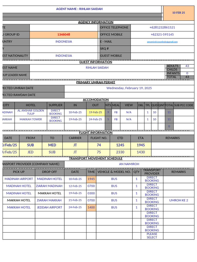 Umrah Travel Itinerary for Rihlah Saidah | PDF