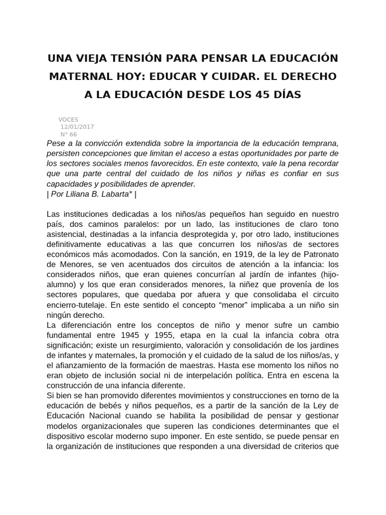 Educar y Cuidar en la Infancia Temprana | PDF | Educación de la primera ...