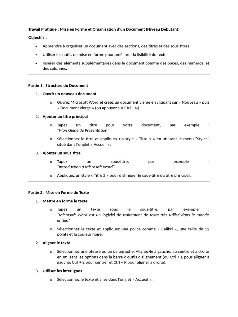 TP Word : Mise en Forme Débutant | PDF | Microsoft Word | Mise en page