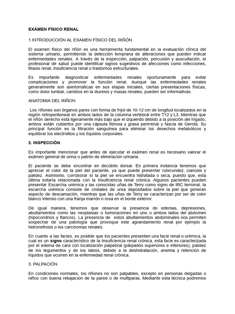 Examen Físico del Riñón: Guía Completa | PDF | Edema | Riñón