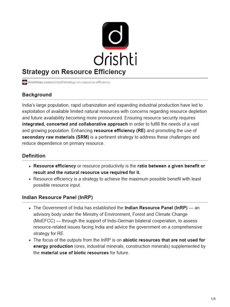 Resource Efficiency Strategy in India | PDF | Waste Management ...