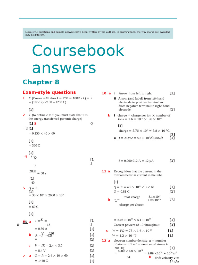 Exam Style Answers 8 Asal Physics CB | PDF | Electron | Physical Phenomena