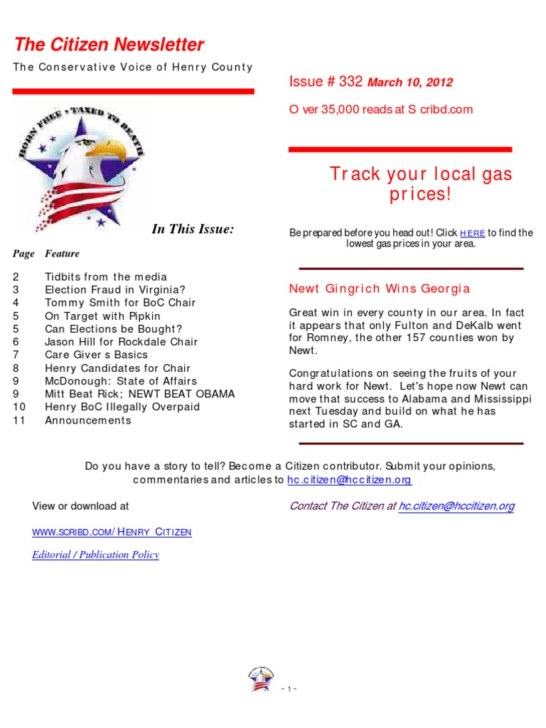 Henry County Conservative Newsletter March 2012 | PDF | Mitt Romney ...