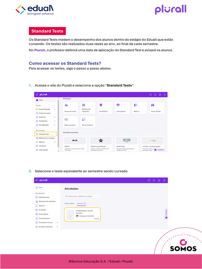 Como Acessar os Standard Tests no Plurall | PDF