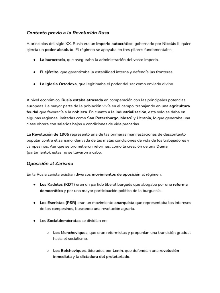 Contexto y causas de la Revolución Rusa | PDF | revolución rusa ...