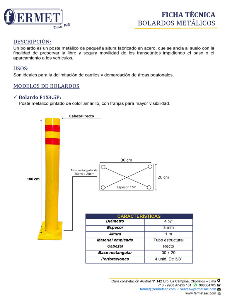 Bolardos Metálicos: Modelos y Características | PDF
