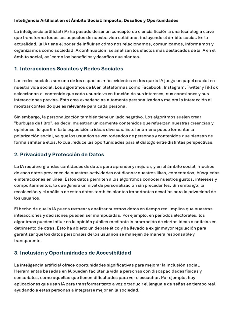 Impacto de la IA en la Sociedad Actual | PDF | Inteligencia artificial ...