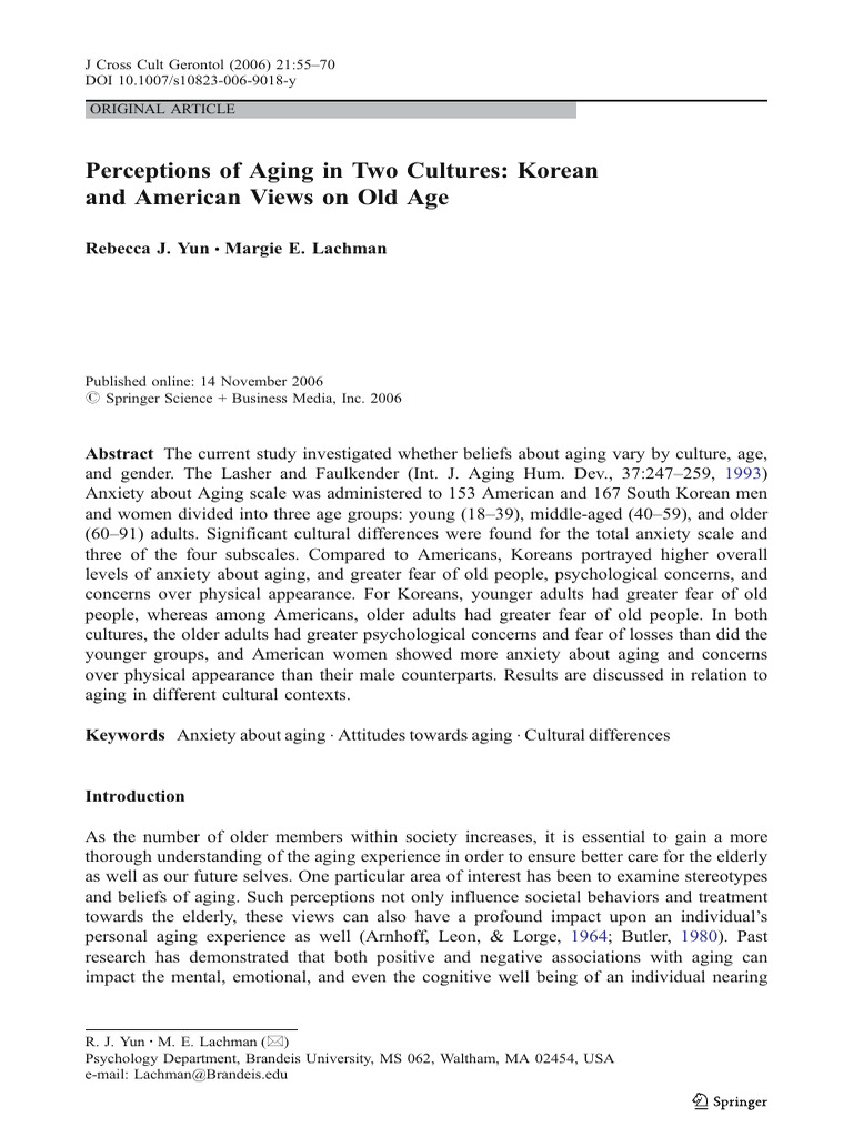 Percpetions of Aging Korean and Usa | PDF | Ageing | Old Age