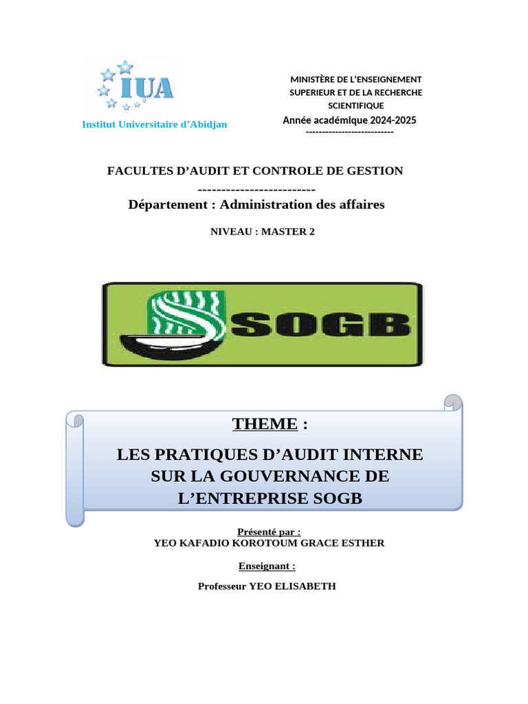 Audit interne et gouvernance SOGB | PDF