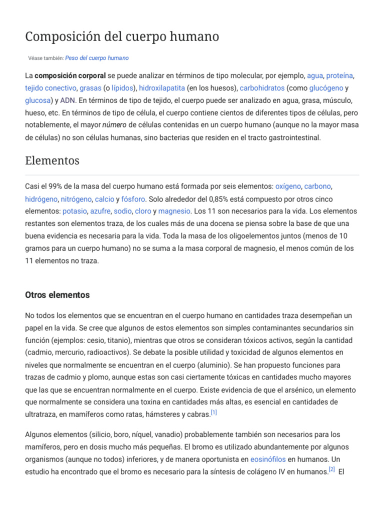 Composición del Cuerpo Humano: Elementos Clave | PDF | Cuerpo humano ...