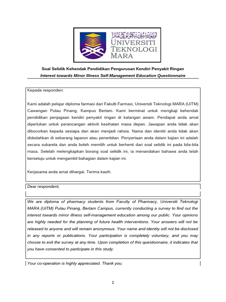 Survei Pendidikan Pengurusan Penyakit Ringan | PDF