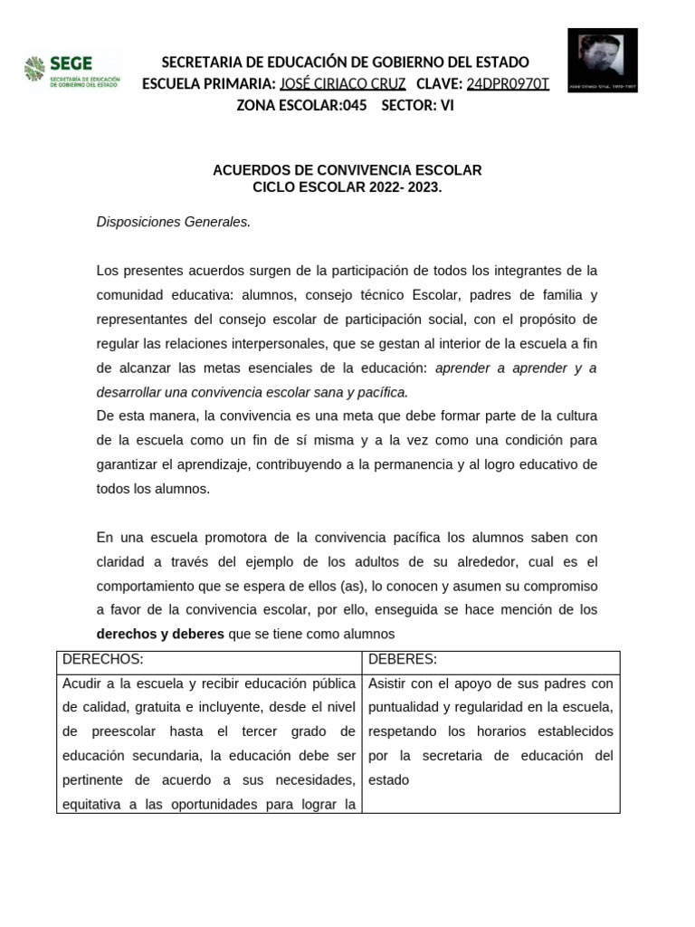 Acuerdos de Convivencia Escolar 2022-2023 | PDF | Escuelas | Violencia