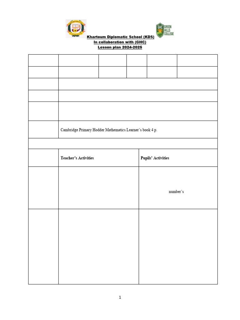 KDS 2024-2025 Math Lesson Plan | PDF | Cartesian Coordinate System ...