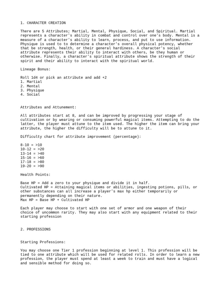 Character Creation and Professions Guide | PDF | Physical Fitness