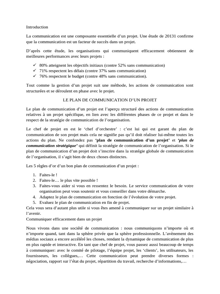 Modèle de plan de communication projet | PDF | la communication ...