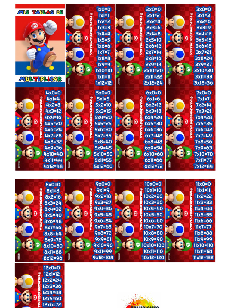 Tablas de Multiplicar Mario Bros Gratis | PDF