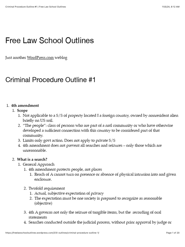 Criminal Procedure Outline Overview | PDF | Miranda Warning | Search ...