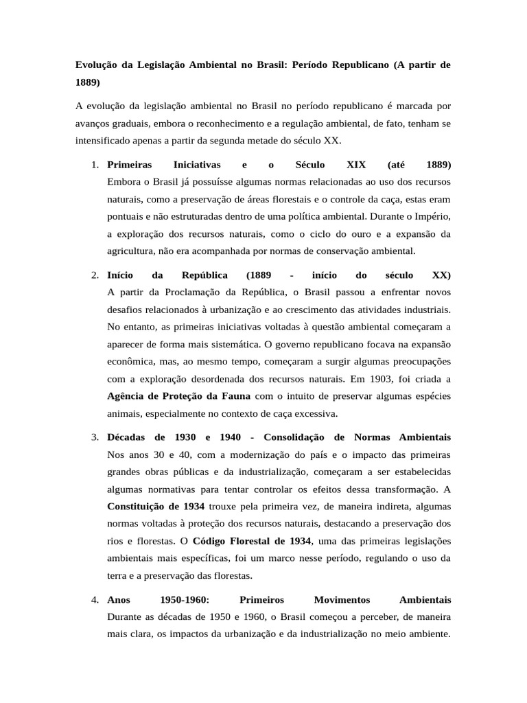Legislação Ambiental no Brasil: Evolução Republicana | PDF | Movimento ...