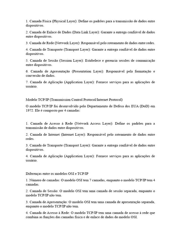 Comparação entre Modelos OSI e TCP/IP | PDF | Modelo OSI | Suíte de ...