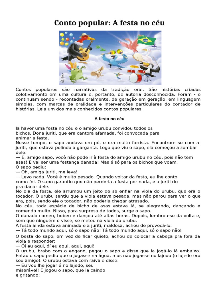 A Festa no Céu: Um Conto Popular | PDF | Contos