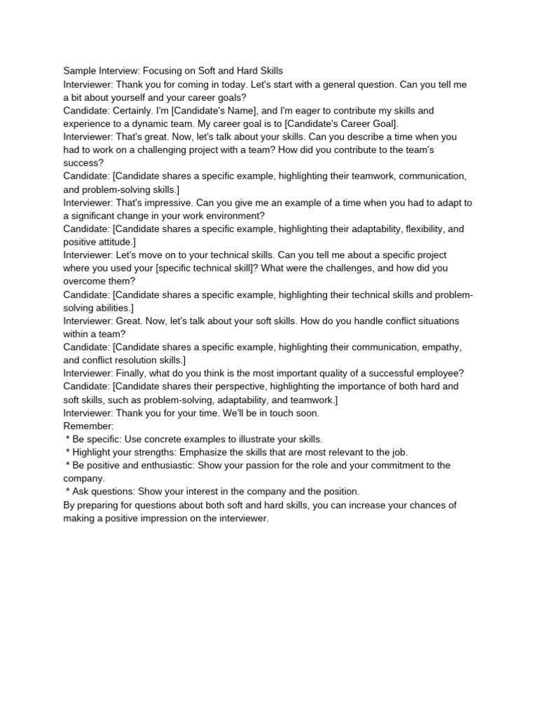 Sample Interview - Focusing On Soft and Hard Skills | PDF