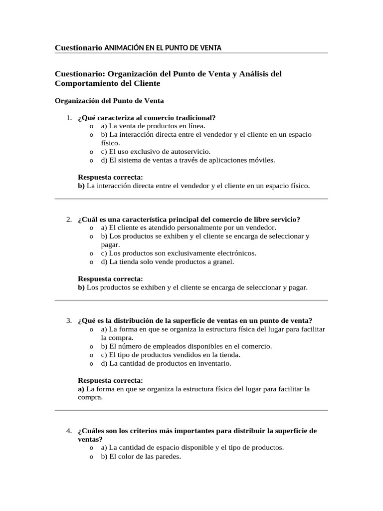 Cuestionario ANIMACIÓN EN EL PUNTO DE VENTA Segundo Año | PDF ...