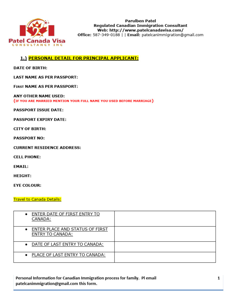 Canadian Immigration Family Form | PDF | Passport | Travel Visa