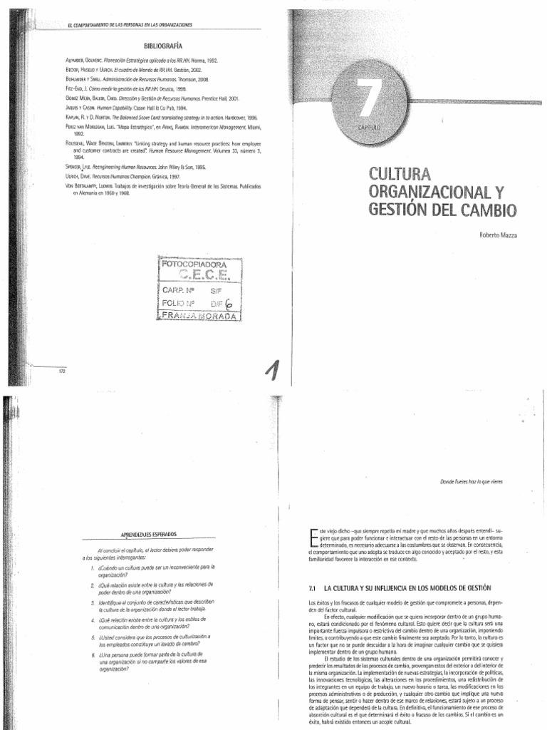 Cultura Organizacional y Gestion Del Cambio | PDF