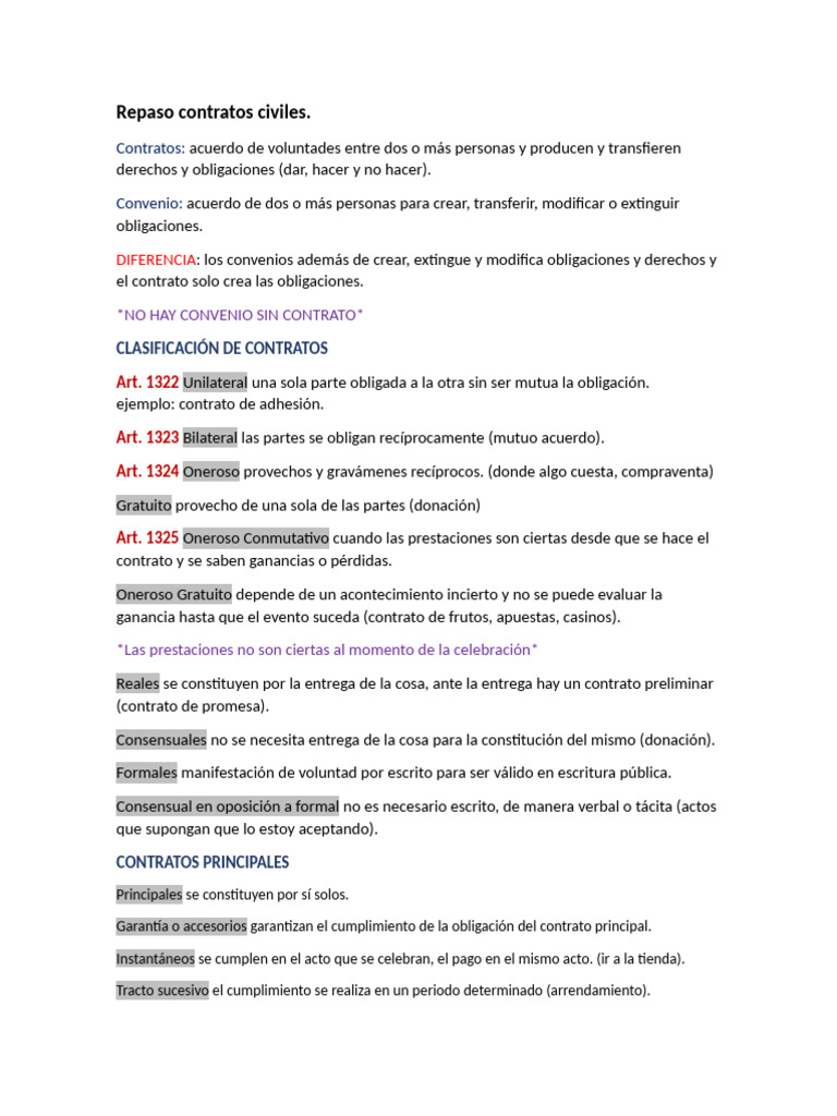 Repaso Contratos Civiles | PDF | Ley común | Derecho privado