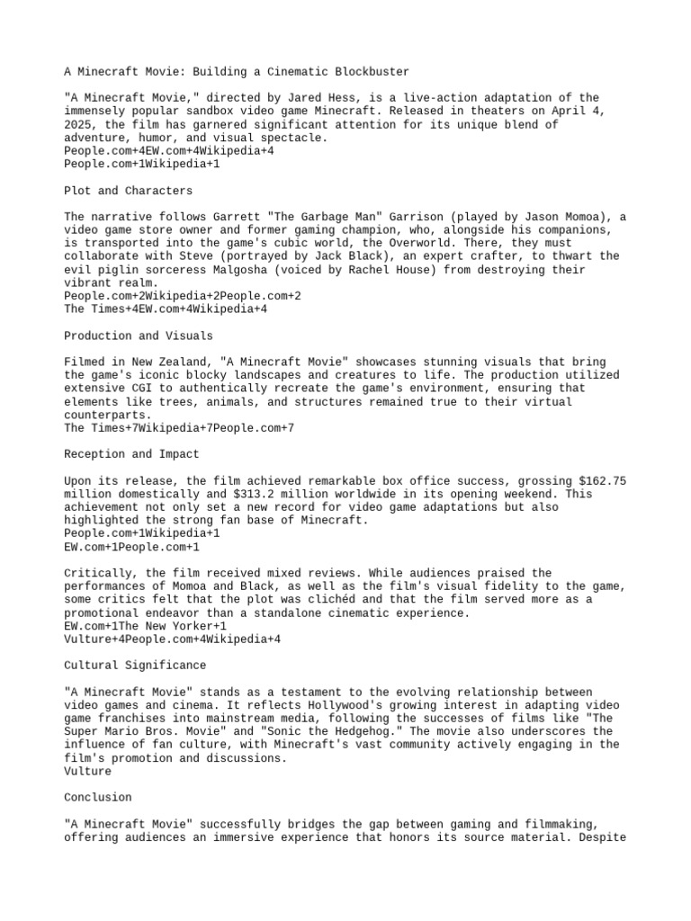 A Minecraft Movie: From Game to Film | PDF | Minecraft