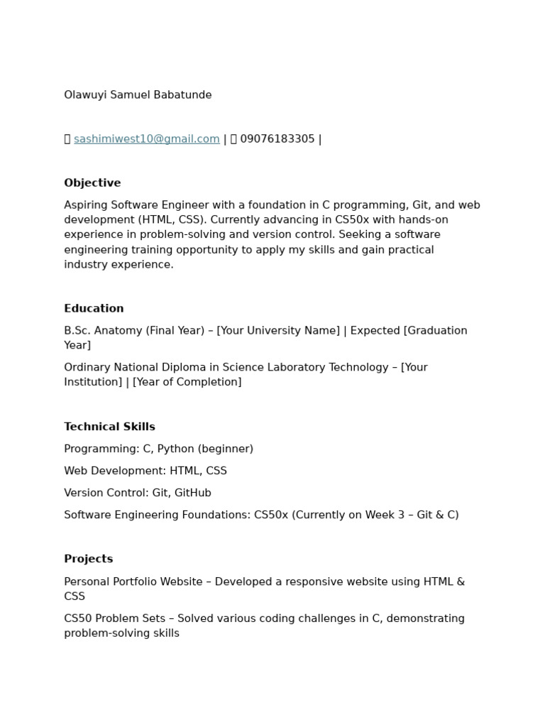 Aspiring Software Engineer Resume | PDF