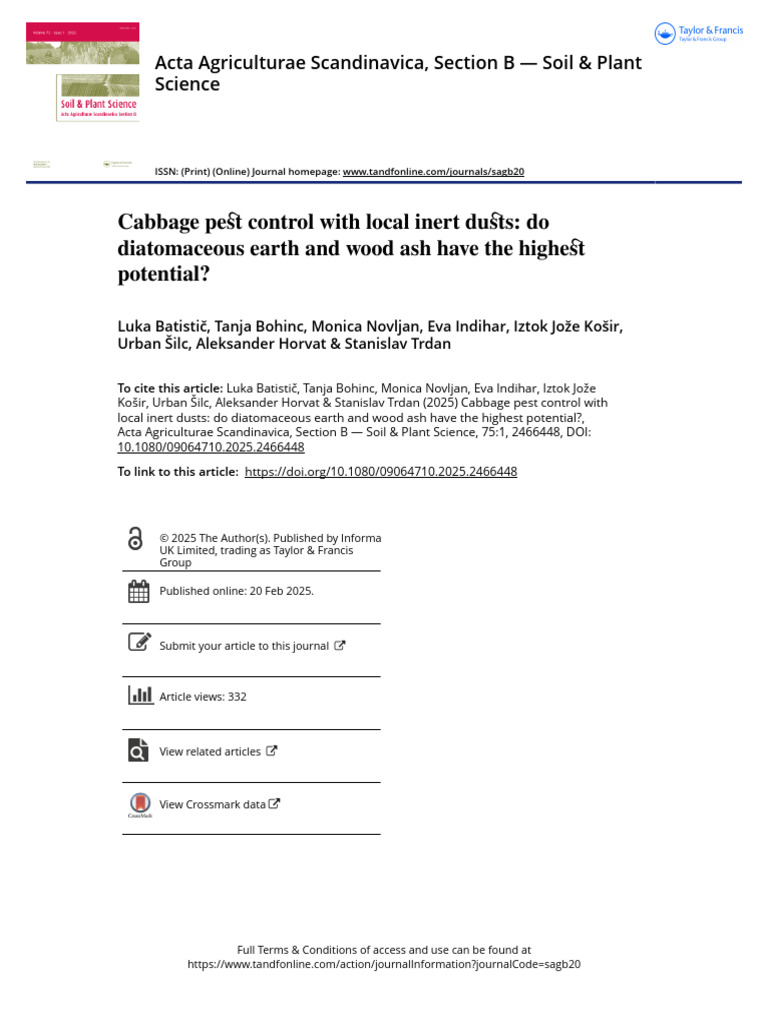 Cabbage Pest Control With Local Inert Dusts Do Diatomaceous Earth and ...