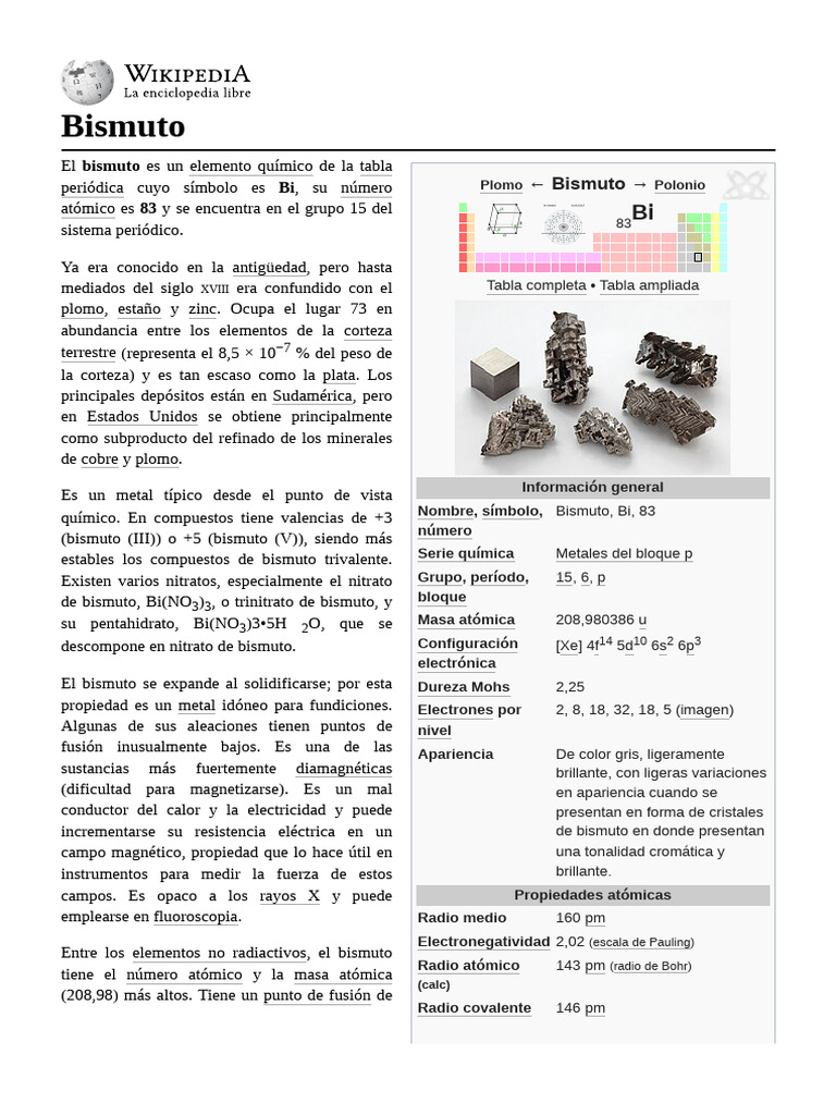Propiedades y características del bismuto | PDF | Ciencias fisicas | Rieles