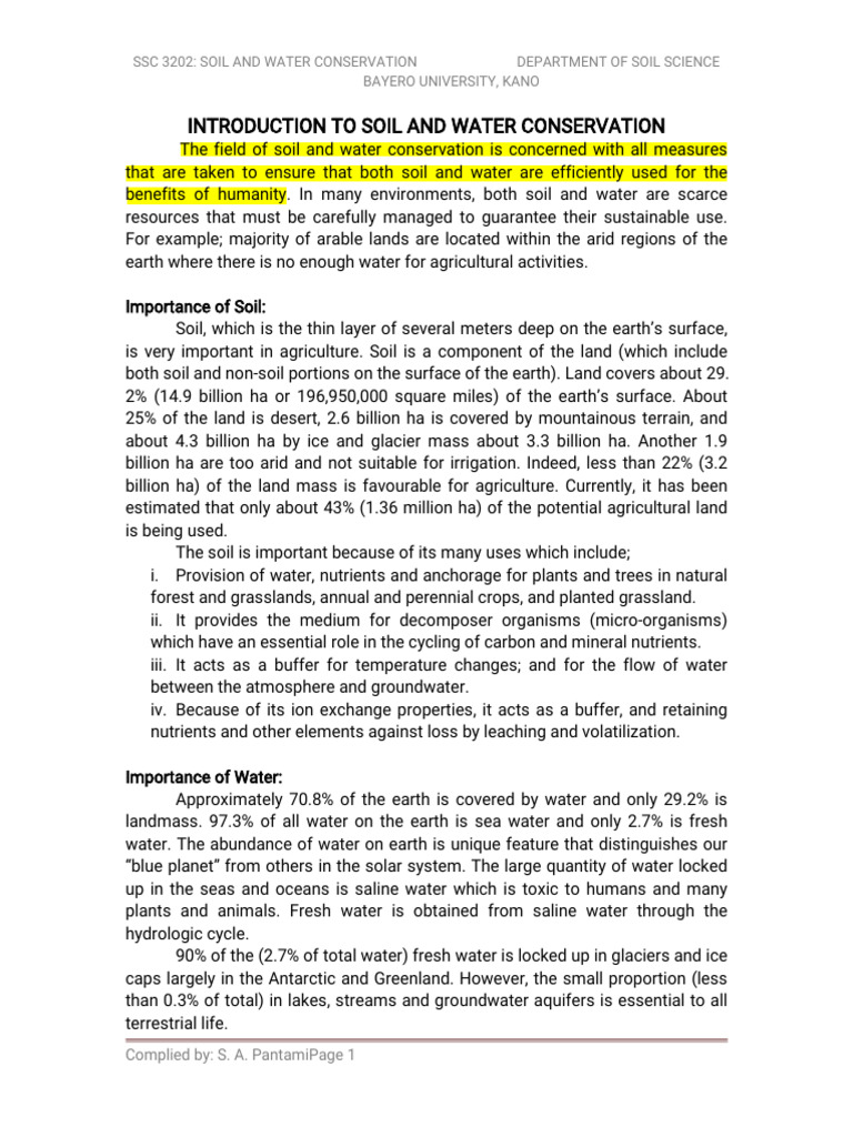 Soil and Water Conservation Overview | PDF | Water | Soil