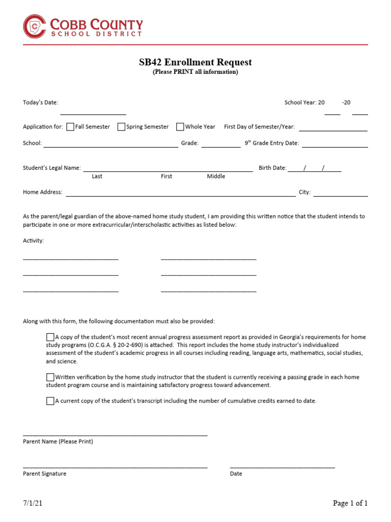 sb42 Enrollment Request Final.9c810247587 | PDF | Educational Stages