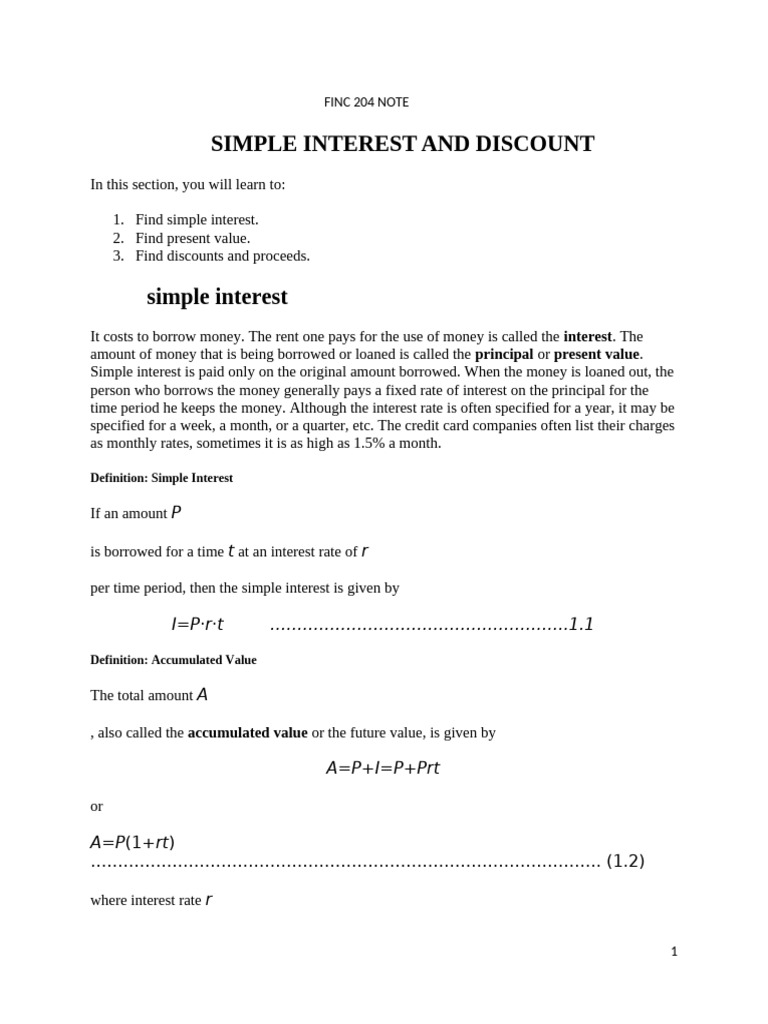 Simple Interest, Discounts, & Negotiable Instruments | PDF | Negotiable ...