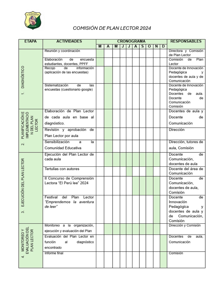 Actividades del Plan Lector 2024 | PDF | Maestros | Salón de clases
