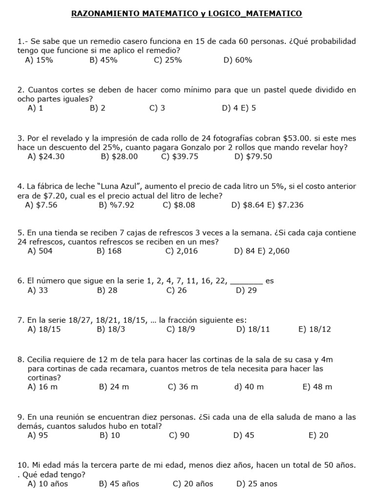 Ejercicios de Razonamiento Matemático | PDF