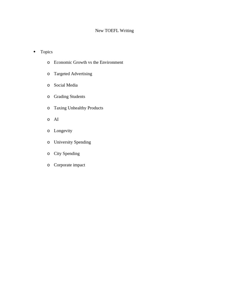TOEFL Writing Topics Overview | PDF