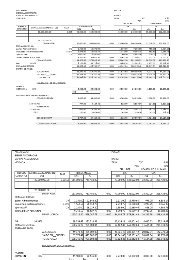 Liquidación de Primas y Comisiones de Seguros | PDF | Reaseguro ...