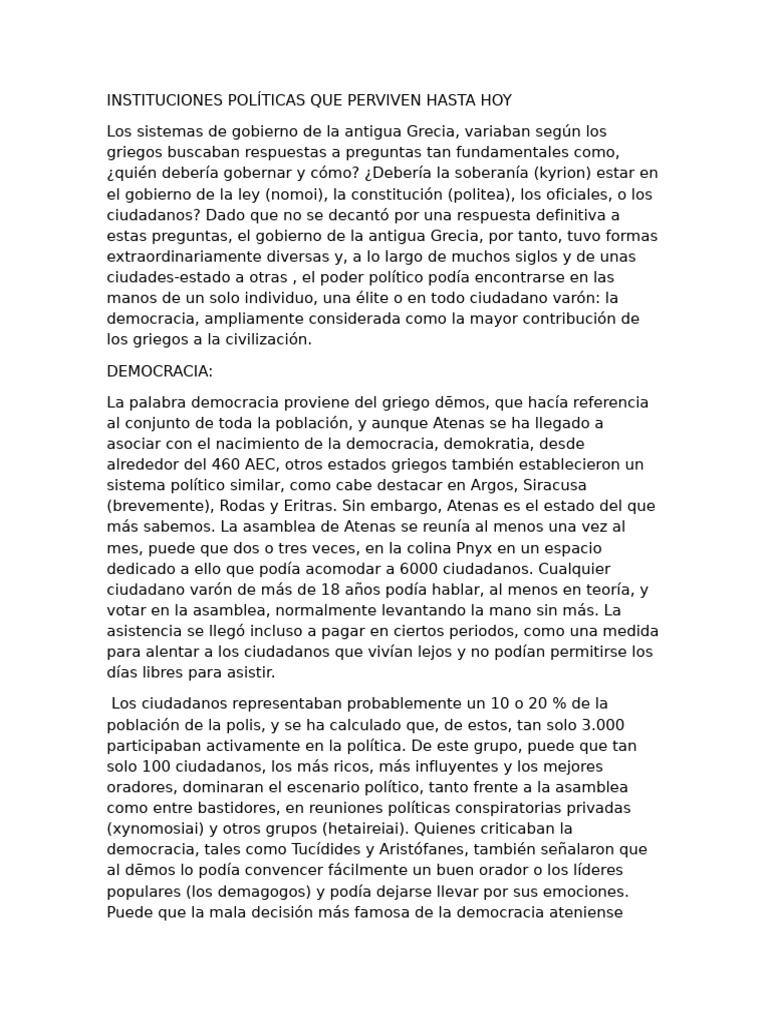 Instituciones Políticas de la Antigua Grecia | PDF | Antigua Grecia ...