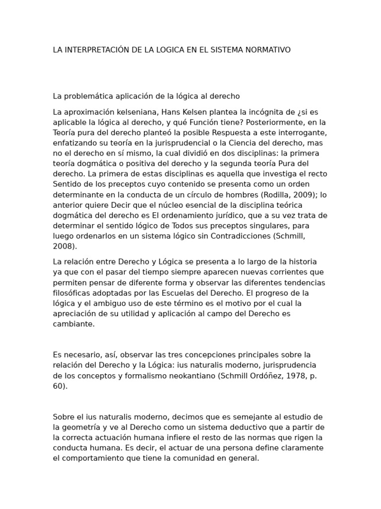 Interpretación Del Sistema Normativo Como Refente Logico | PDF ...