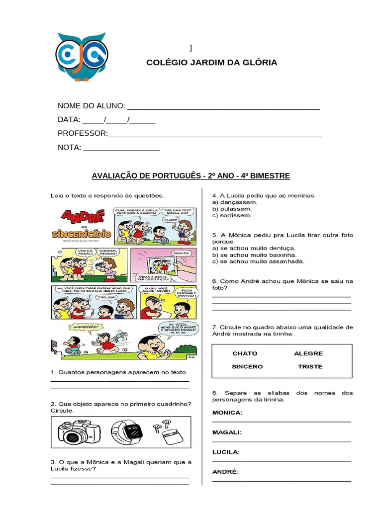 Avaliação de Português - 2º Ano | PDF