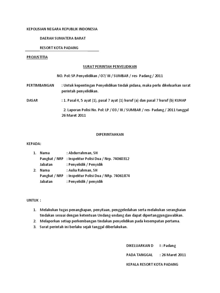 Surat Perintah Penyelidikan A short summary of this paper.