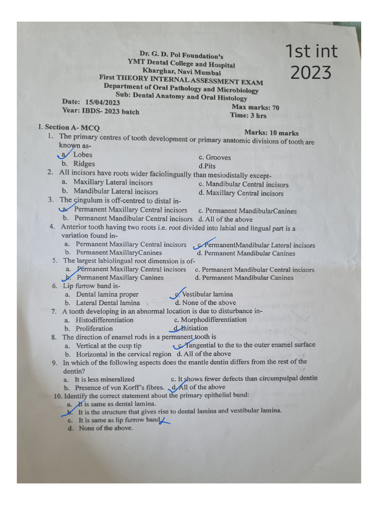 DADH PYQ Papers 1 | PDF